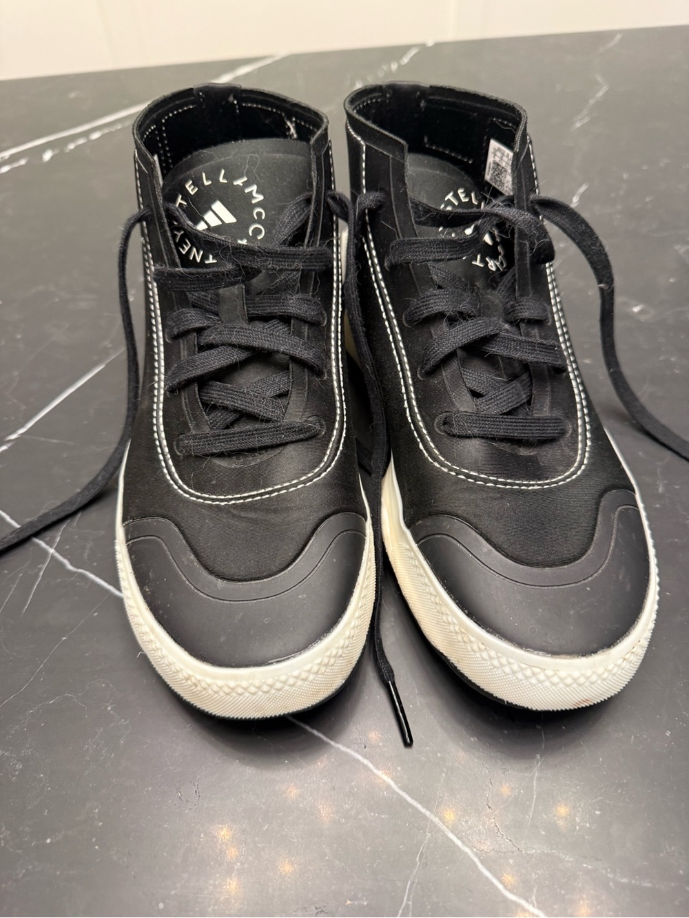 Adidas by Stella McCartney Black High-Top Sneakers with White Soles